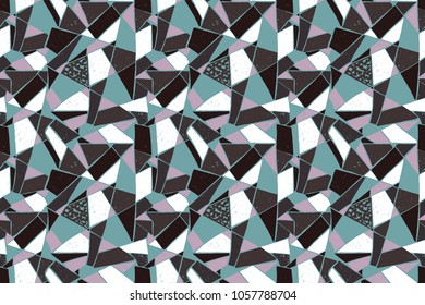 Mosaic pattern of broken tile. Seamless hand drawn  pattern with markers. Trending Memphis style.  Abstract kaleidoscope.
