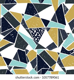 Mosaic pattern of broken tile. Seamless hand drawn  pattern with markers. Trending Memphis style.  Abstract kaleidoscope.