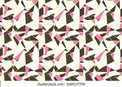Mosaic pattern of broken tile. Seamless hand drawn  pattern with markers. Trending Memphis style.  Abstract kaleidoscope.
