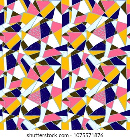 Mosaic pattern of broken tile. Seamless hand drawn  pattern with markers. Trending Memphis style.  Abstract kaleidoscope.