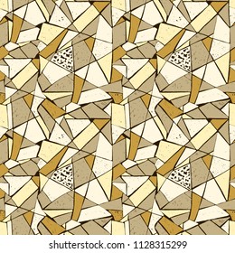 Mosaic pattern of broken tile. Seamless hand drawn  pattern with markers. Trending Memphis style.  Abstract kaleidoscope.