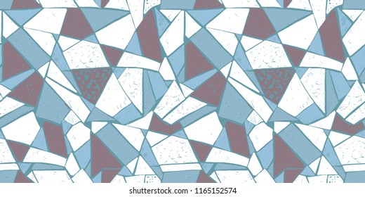 Mosaic pattern of broken tile. Seamless hand drawn  pattern with markers. Trending Memphis style.  Abstract kaleidoscope.