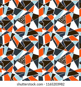 Mosaic pattern of broken tile. Seamless hand drawn  pattern with markers. Trending Memphis style.  Abstract kaleidoscope.