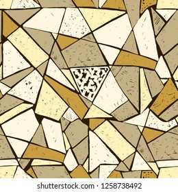 Mosaic pattern of broken tile. Seamless hand drawn  pattern with markers. Trending Memphis style.  Abstract kaleidoscope.