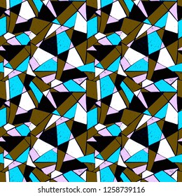 Mosaic pattern of broken tile. Seamless hand drawn  pattern with markers. Trending Memphis style.  Abstract kaleidoscope.