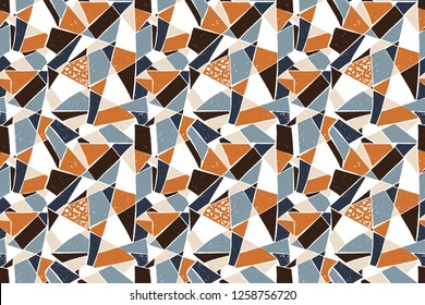 Mosaic pattern of broken tile. Seamless hand drawn  pattern with markers. Trending Memphis style.  Abstract kaleidoscope.