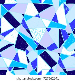 Mosaic pattern of broken tile. Seamless hand drawn  pattern with markers. Trending Memphis style.  Abstract kaleidoscope.