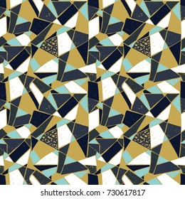 Mosaic pattern of broken tile. Seamless hand drawn  pattern with markers. Trending Memphis style.  Abstract kaleidoscope.