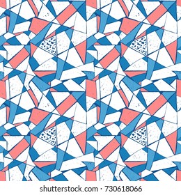 Mosaic pattern of broken tile. Seamless hand drawn  pattern with markers. Trending Memphis style.  Abstract kaleidoscope.