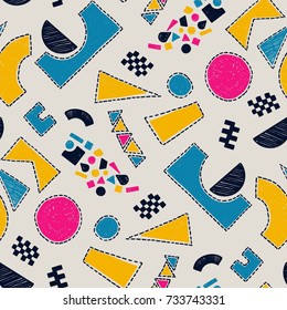 Mosaic pattern of broken tile. Seamless hand drawn  pattern with markers. Trending Memphis style.  Abstract kaleidoscope.