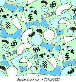 Mosaic pattern of broken tile. Seamless hand drawn  pattern with markers. Trending Memphis style.  Abstract kaleidoscope.