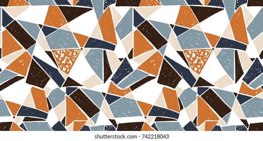 Mosaic pattern of broken tile. Seamless hand drawn  pattern with markers. Trending Memphis style.  Abstract kaleidoscope.