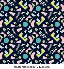 Mosaic pattern of broken tile. Seamless hand drawn  pattern with markers. Trending Memphis style.  Abstract kaleidoscope.