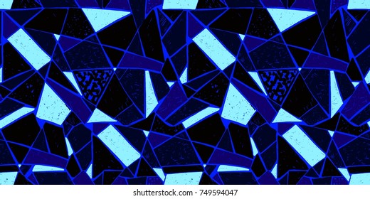 Mosaic pattern of broken tile. Seamless hand drawn  pattern with markers. Trending Memphis style.  Abstract kaleidoscope.