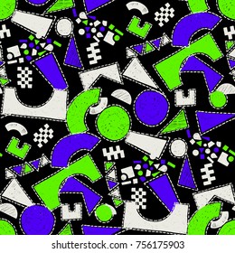 Mosaic pattern of broken tile. Seamless hand drawn  pattern with markers. Trending Memphis style.  Abstract kaleidoscope.