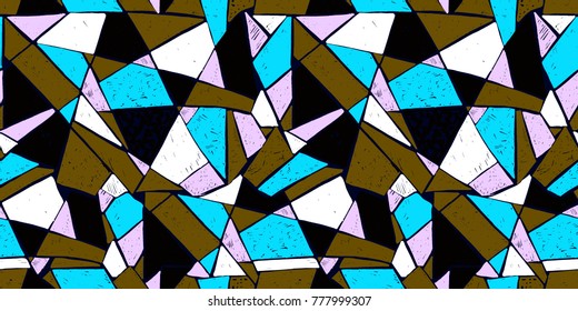 Mosaic pattern of broken tile. Seamless hand drawn  pattern with markers. Trending Memphis style.  Abstract kaleidoscope.