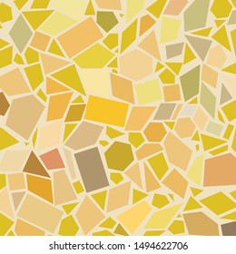 Mosaic pattern with ceramic pieces in dominant shades of yellow. Stained glass. Tile. Wall. Floor. Linoleum. Vector illustration.