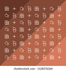 Mosaic and pattern of chocolate. Juice and smoothie icons. Vector thin line mini icons set. Illustrated symbols and silhouettes. - Vector