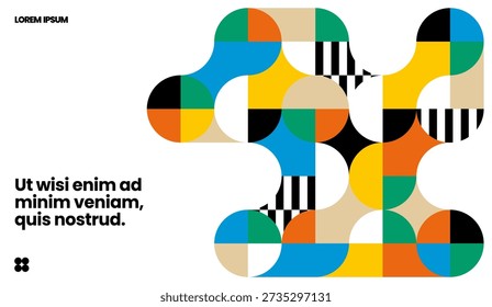 Mosaic pattern with circles shapes. Abstract bauhaus geometric shapes with metaball fusion. Background design.