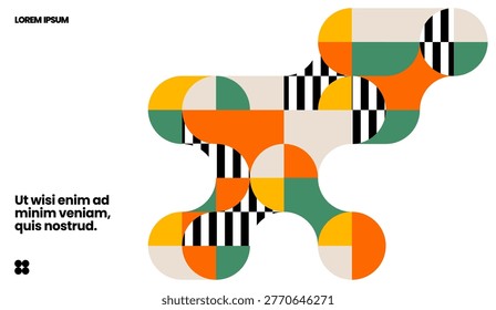 Mosaic pattern with circles shapes. Abstract bauhaus geometric shapes with metaball fusion. Background design.