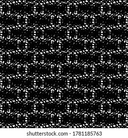 Mosaic pattern composed of ragged rectangular patches. Abstract rug texture. Decorative graphics in black and white.