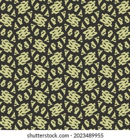 Mosaic pattern composed of several patches and linear markings. Decoration in black and light green.
