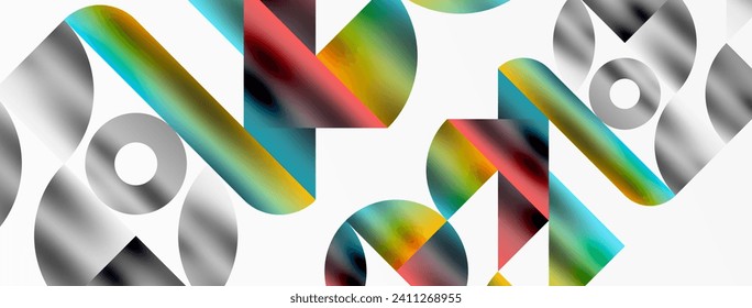 Mosaic pattern composition featuring harmonious interplay of triangles, lines, and round elements, creating a visually engaging and dynamic design for posters, covers, banners, brochures, websites