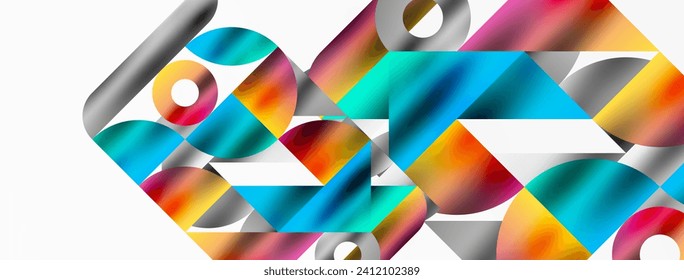 Mosaic pattern composition featuring harmonious interplay of triangles, lines, and round elements, creating a visually engaging and dynamic design for posters, covers, banners, brochures, websites