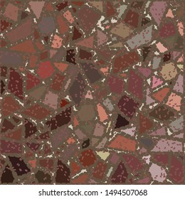 Mosaic pattern consisting of fragments in dominant tones of red. Tile. Wall. Floor. Paper. Vector illustration.