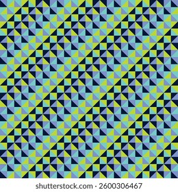 Mosaic pattern created by deep blue, aqua and green triangles
