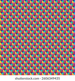 Mosaic pattern created by discordant colourful triangles
