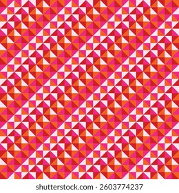 Mosaic pattern created by red, orange, bright and pale pink triangles
