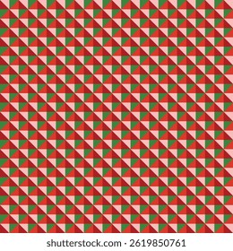 Mosaic pattern created by red, rust, pink and green triangles