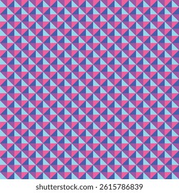 Mosaic pattern created from neon purple, pink, royal and aqua blue triangles
