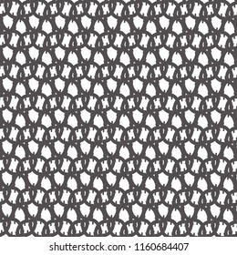 Mosaic pattern formed by some curved lines with spikes. Monochrome mesh background. Textile print. Vector illustration.