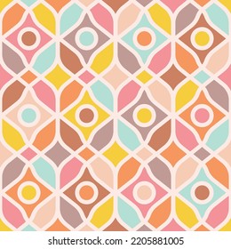 Mosaic pattern inspired in stained glass art in delicate pastel colors. Vector seamless pattern design for textile, fashion, paper, packaging, wrapping and branding