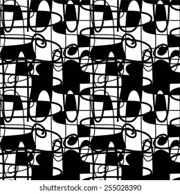 Mosaic pattern with irregular elements, seamless vector background.