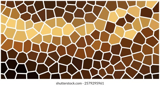 A mosaic pattern with irregular polygons in warm brown and golden hues, resembling stained glass or giraffe skin, with white outlines enhancing the contrast.

