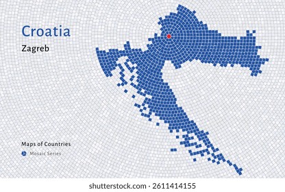 Mosaic Pattern Map of Croatia Highlighting Zagreb as the Capital