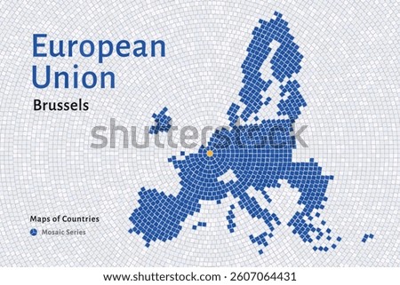 Mosaic Pattern Map of the European Union Highlighting Brussels as the Capital
