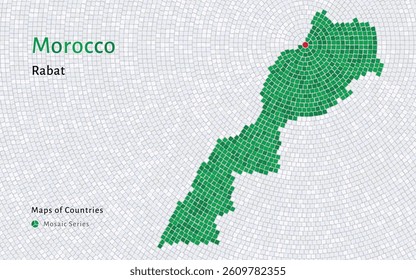 Mosaic Pattern Map of Morocco Highlighting Rabat as the Capital