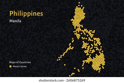 Mosaic Pattern Map of the Philippines Highlighting Manila as the Capital