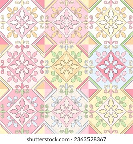 Mosaic pattern ornament, Moroccan vintage ornament as backgrounds, for fabric, wallpaper, textile, websites, home decor (pillows, towels, napkins), tableware Pink Rainbow 