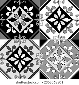 Mosaic pattern ornament, Moroccan vintage ornament as backgrounds, for fabric, wallpaper, textile, websites, home decor (pillows, towels, napkins), tableware Black and white 