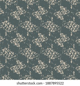 Mosaic pattern, in shades of blue and light gray, composed of some dotted patches. Design for textiles or flat surfaces.