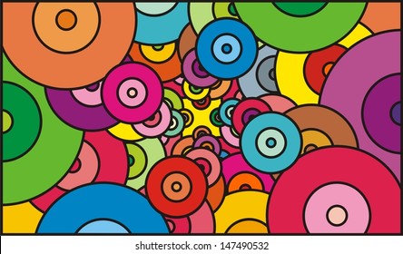 Mosaic pattern for stained glass window: volcano, cloud, circles. Vector Illustration.