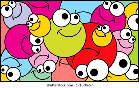 Mosaic pattern for stained glass window: balls positive joy kids smile eyes friends funny. Vector Illustration.