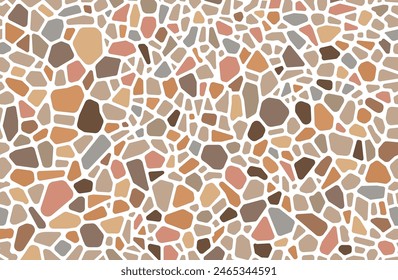 Mosaic paving floor brown stone tile pattern background with vector texture of pebble, gravel or cobblestone rocks. Wall or floor stone tile, pavement, sidewalk, garden path background of rock mosaic