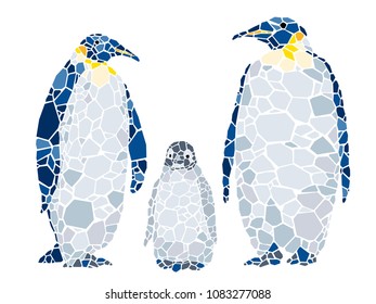 Mosaic penguin family, vector illustration.