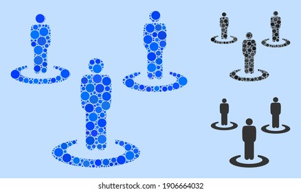 Mosaic People isolation icon designed from circle items in various sizes, positions and proportions. Vector blue circle items are united into abstract composition people isolation icon.